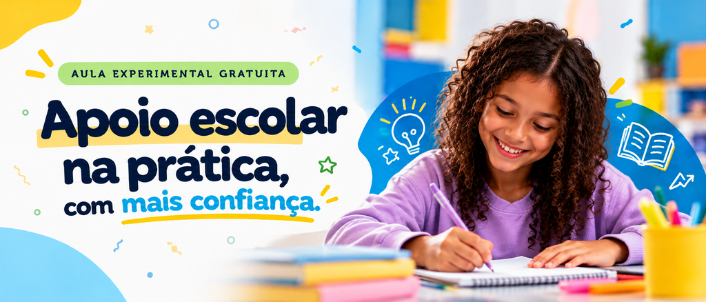 Banner de divulgação para pais que procuram por apoio escolar para os filhos e desejam saber a diferença entre reforço e apoio escolar